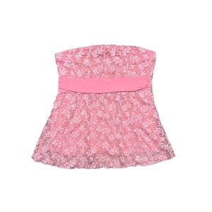 Body Central Pink Floral Lace Glitter Strapless Babydoll Tube Top